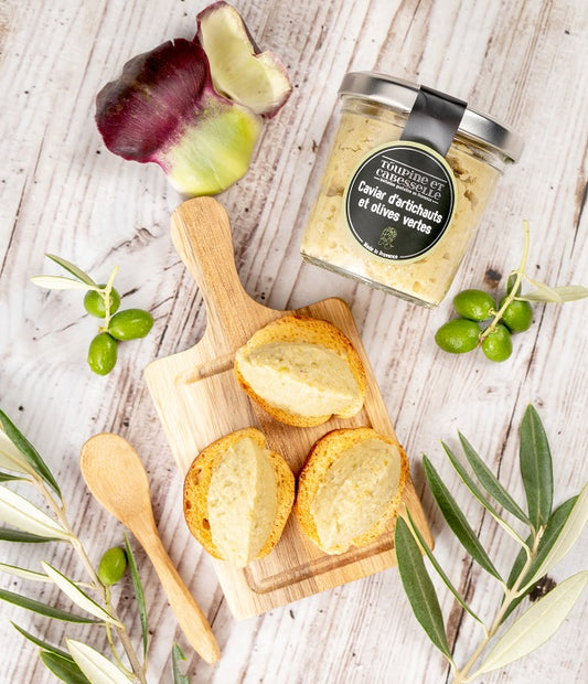 Caviar d’artichauts et olives vertes